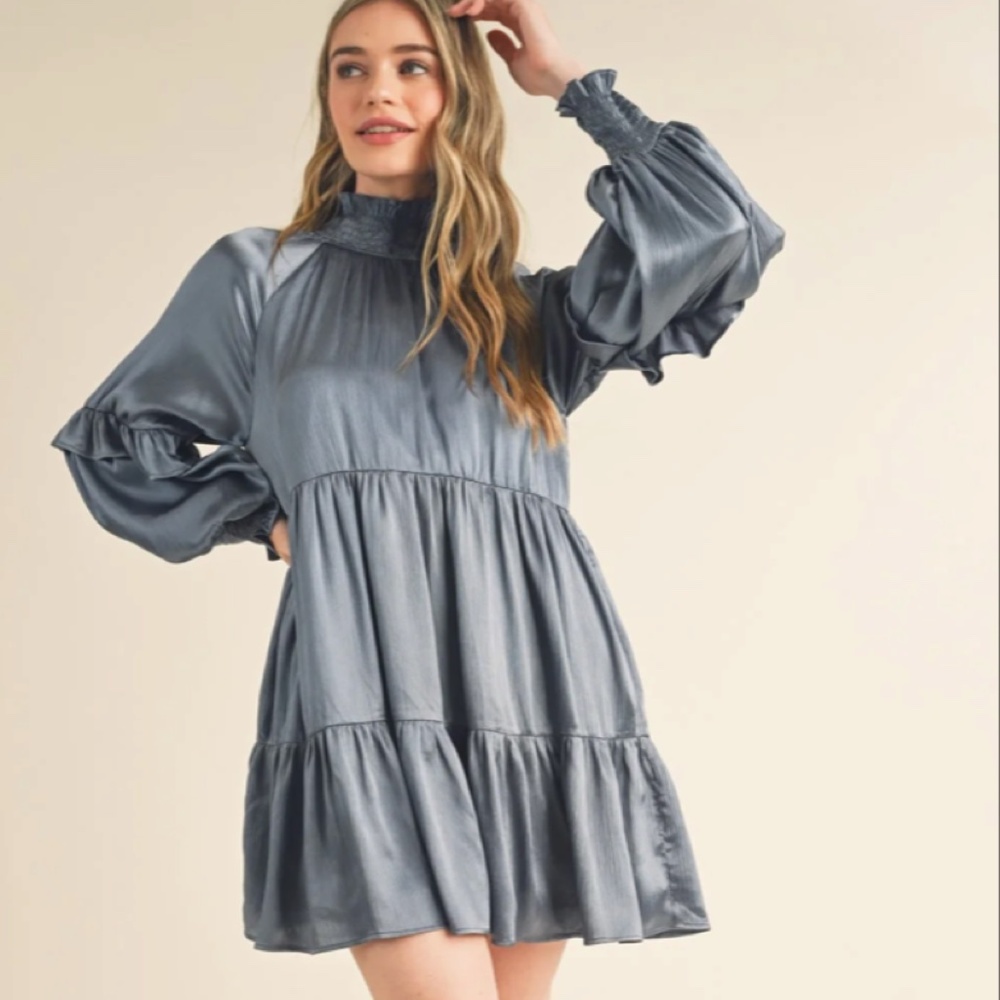 NWOT Dusty Denim Blue Mock Neck Dress